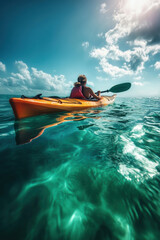 Wall Mural - A person kayaking in clear beautiful tropical sea water