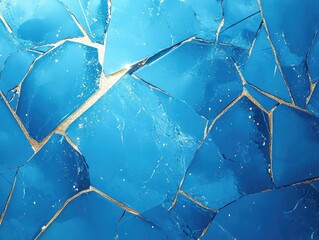 Poster - Metallic Blue Geometric Wallpaper with Fantasy Marble Sparkle Glossy Blue Surface Illustration Modern Abstract Design with Marble Effect