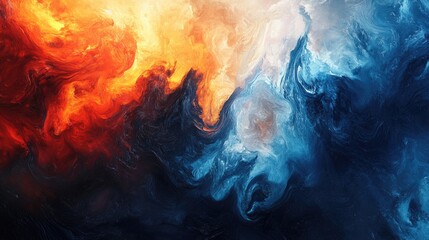 Poster - Chaotic texture blending elements of ice and fire in an abstract design