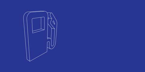 Poster - The outline of a large gas station symbol made of white lines on the left. 3D view of the object in perspective. Vector illustration on indigo background
