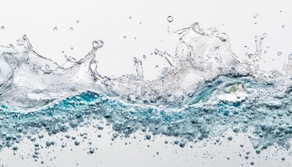 Poster - Artistic depiction of water waves featuring bubbles against a clean white background
