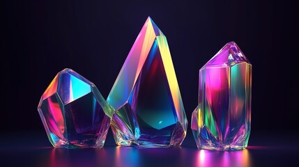 Poster - colorful and reflective crystals arranged in an artistic display against a dark backdrop featuring v