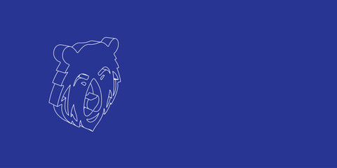 Poster - The outline of a large bear head icon made of white lines on the left. 3D view of the object in perspective. Vector illustration on indigo background