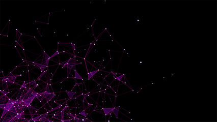 Pink abstract background with connection lines, dots and triangles. Technology network connection. Digital structure of particles. Vector illustration.