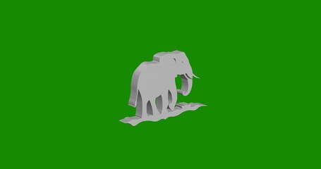 Poster - Isolated realistic white wild elephant symbol front view with shadow. 3d illustration on green chroma key background