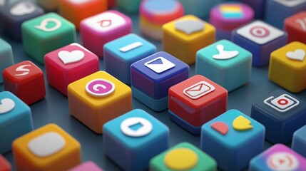 Poster - colorful collection of app icons on a digital display showcasing modern technology and social media 