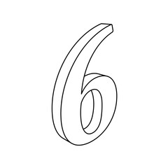 Poster - The outline of a large number six symbol is made with black lines. 3D view of the object in perspective. Vector illustration on white background
