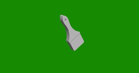 Poster - Isolated realistic white paint brush symbol front view with shadow. 3d illustration on green chroma key background