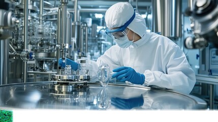 Poster - Biotech manufacturing facility producing advanced medical treatments.
