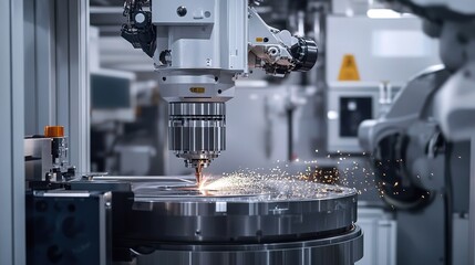Poster - CNC machines and robotic arms used in precision engineering.