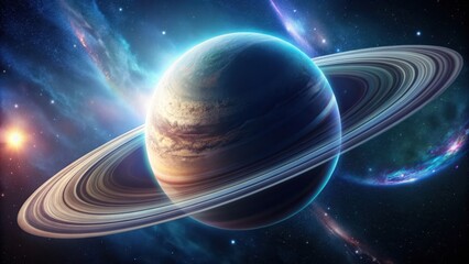 Wall Mural - Planet with rings orbiting in outer space, planet, space, cosmic, galaxy, astronomy, stars, universe