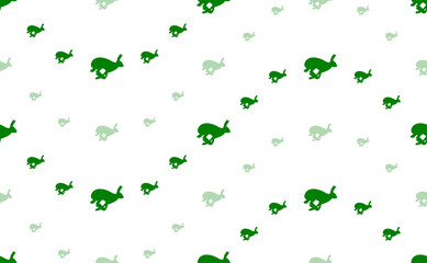 Poster - Seamless pattern of large and small green hare runs symbols. The elements are arranged in a wavy. Illustration on light green background