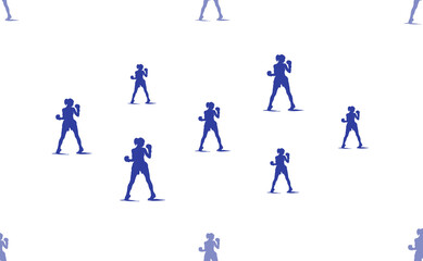 Poster - seamless pattern of large isolated blue boxer girl symbols. the pattern is divided by a line of elem