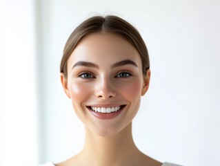 Wall Mural - Portrait of a smiling woman with russian flag face paint - concept of patriotism and joy