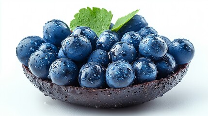 the A bunch of blue wet grapes isolated on a white background, showcasing the fruit’s fresh and juicy appearance.