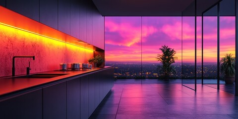 Sticker - Modern Kitchen with Stunning Sunset View