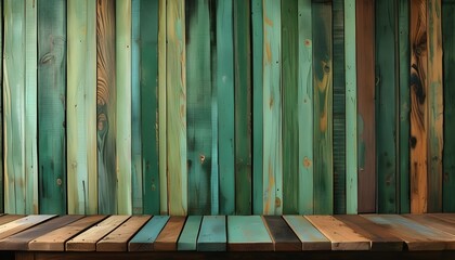 Wall Mural - vintage wood planks with a painted green textured background