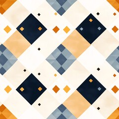 Poster - Geometric Abstract Seamless Pattern - Blue, Orange & Beige 