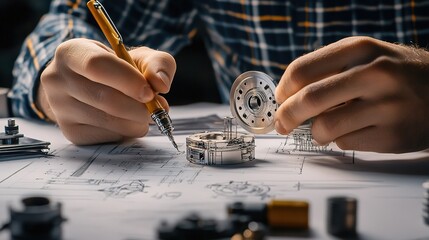 Poster - engineers designing intricate parts with exacting tolerances.