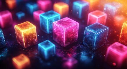 Wall Mural - Abstract Colorful Cubes with Glowing Effects