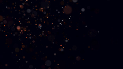 Poster - Abstract dust particles with red light on dark background. Science backdrop with moving glittering dots. Flying particles with effect bokeh. 3d rendering.