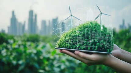 Poster - Engineers developing green technologies in a sustainable industry environment.
