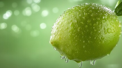 Sticker - A lime with water dripping from it against a green background.