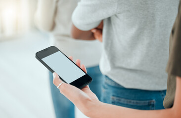 Poster - Line, hand and person with phone screen for connection, network and access internet for communication. Smartphone user, digital or online with mobile app for chat, text message or conversation by row