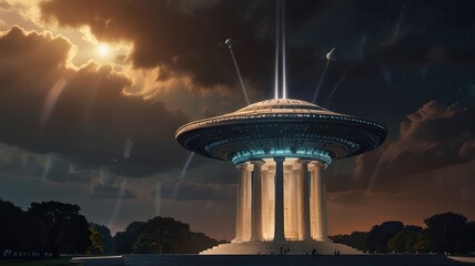 UFO Landing on a Columned Structure