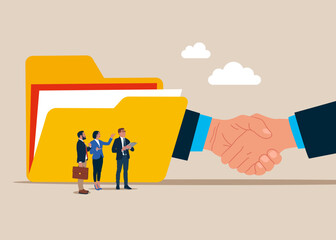 Wall Mural - Handshake with employer. Arrange to do list which job to do before and after. Modern vector illustration in flat style.