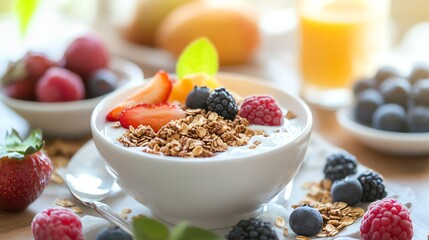 Sticker - A bowl of yogurt with granola and fruit.