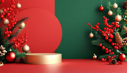 Wall Mural - a frame with christmas decorations on it and a green background