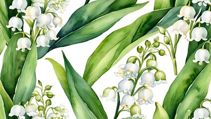 Wall Mural - watercolor pattern  background Lily of the Valley