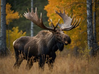 Bull moose rutting in autumn.