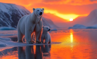 Canvas Print - Polar Bears at Sunset