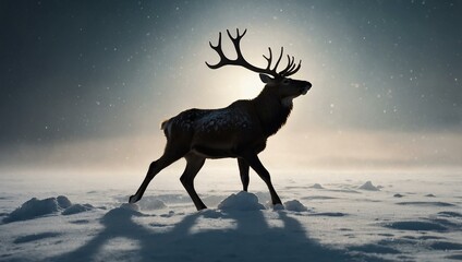 Wall Mural - Christmas reindeer silhouette on white background.