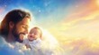 © Business Image - Heavenly serenity: smiling jesus with baby in the sky - faith and spirituality concept