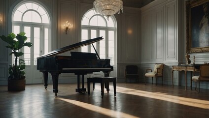 Classic piano in a bright room. 32k UHD.