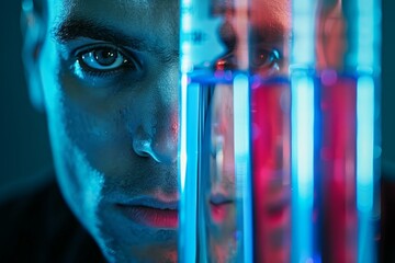 Poster - Scientist working with test tubes, doing research in a laboratory, analyzing liquid samples in test tubes