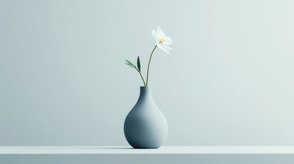 Wall Mural - A minimalist vase with a single white flower against a light background.