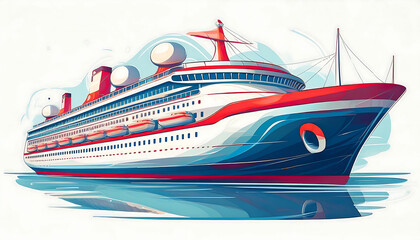  Cruise ship in vibrant red, blue, and white colors – A simple yet bright illustration of a _1(98)