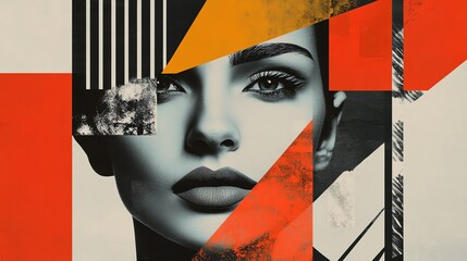 Poster - Abstract geometric art with a woman's face and bold colors.