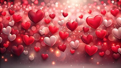 Poster - Hearts background, Valentine's Day falling heart red confetti. Loopable love frame red heart-shaped confetti forming a header  footer background for use as a design element