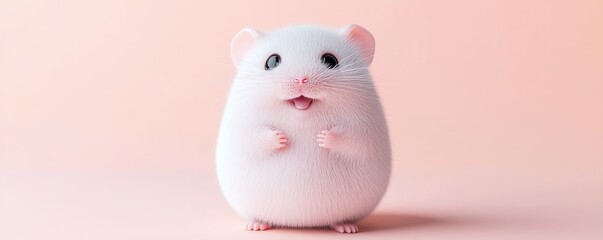 Poster - Cute White Mouse on Pink Background.