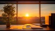© Panupan - Golden Hour Office Desk with Sunset View