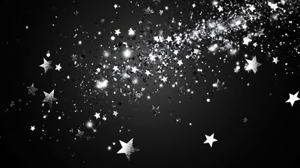 Poster - Silver confetti stars Falling glitter sparkles and dust 2D cartoon illustration of a shimmering explosion Bright abstract glowing design