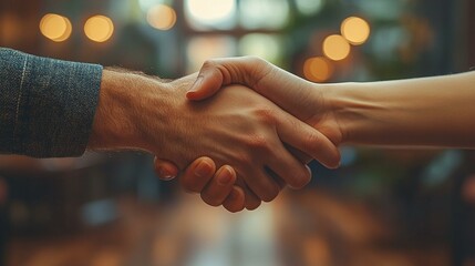 an Close-up of a handshake in an office setting, representing professional agreements and collaboration.