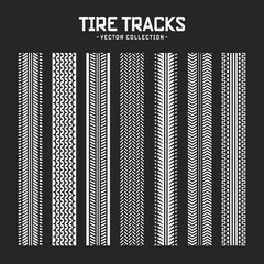 Wall Mural - Tire tracks, wheel braking marks. Truck, car or motorcycle tread pattern silhouettes. Auto race, motorsport, speed racing design element. Vector illustration