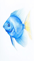 A blue fish with yellow fins