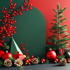 Wall Mural - a frame with christmas decorations on it and a green background